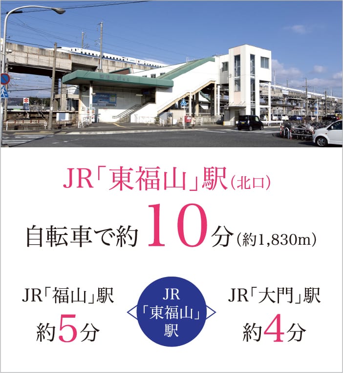 JR「東福山」駅 自転車で約10分（約1,830m）